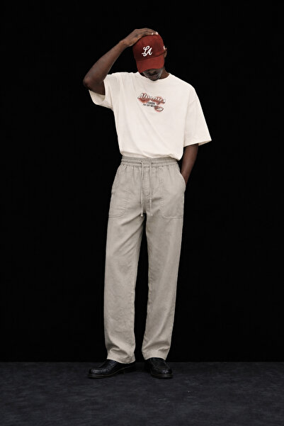 DAMGA JEANS Men's Low Waist Premium Loose Stone Linen Trousers