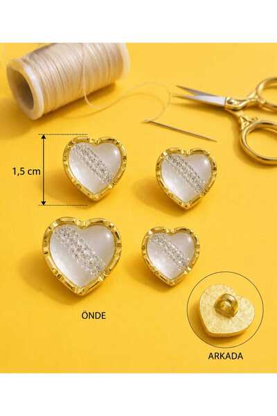 İMREN AKSESUAR Sarı Metalize Kalp Şeklinde Alttan Ayaklı Düğme 1,5 Cm 1 Paket...