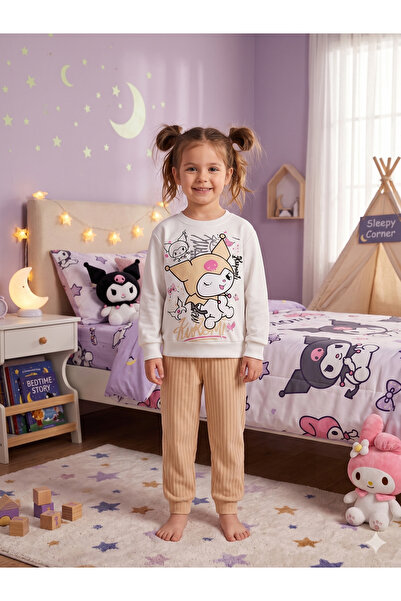 Pajama Shop Κοριτσίστικο βαμβακερό ύφασμα με ριγέ κρεμ χρώματος με χαρακτήρα ...