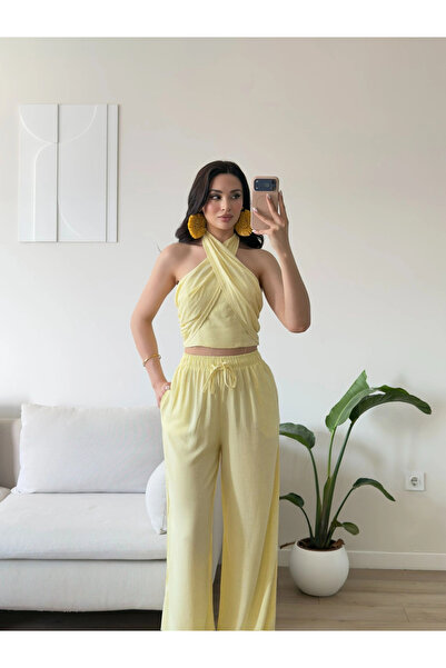 Zoom Butik Keten Halter İkili Takım - SARI