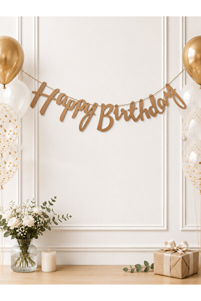 Parti Adresi Happy Birthday Yazı Kaligrafi Banner Kraft