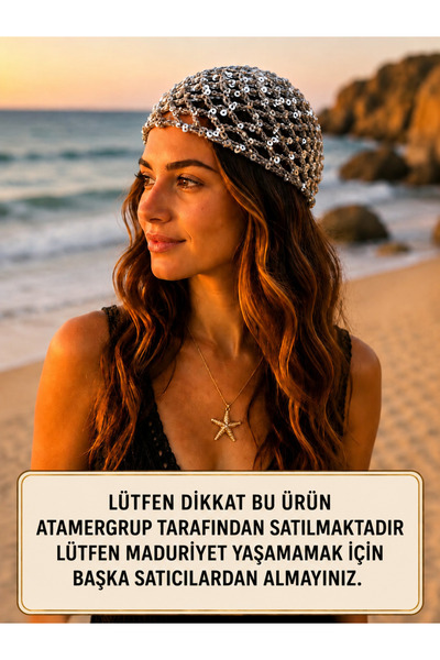 atamergrup ✨ El Yapımı Pullu Örgü Bone / Saç Filesi – Gümüş Renk Işıltılı Yaz...