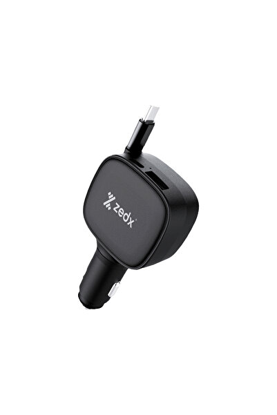 ZEDX CR200 90W PD Car Charger – Fast Charging USB-C & USB-A, Retractable Cabl...