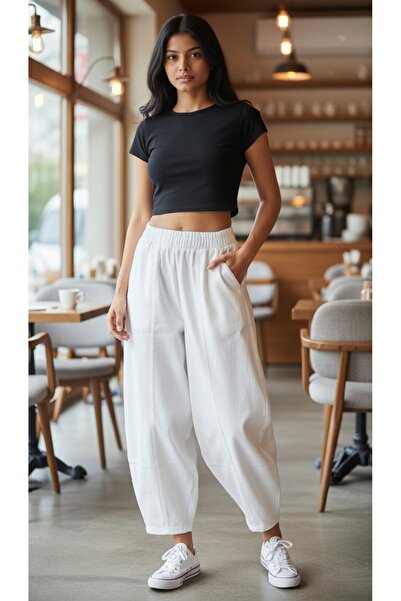 Butik Pamuklu, Beli Lastikli Rahat Şalvar Pantolon / Balon pantolon.