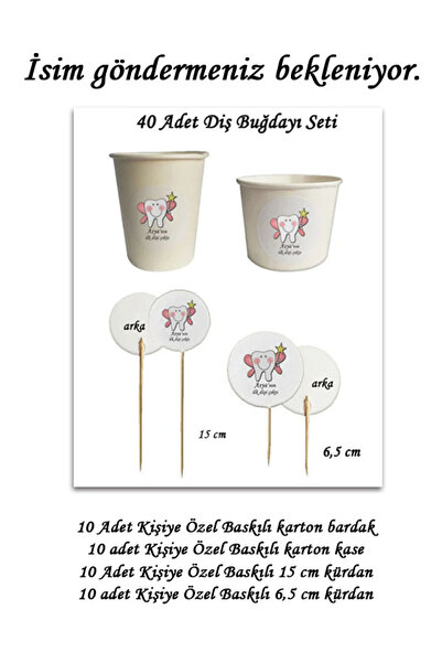 BEYHAN BAYHAN 40 Parça Kişiye Özel Pembe Diş Buğdayı Kürdan Seti - Bardak Kas...