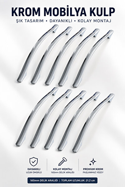 NZB (10 Adet) Metal Kulp 160 mm-16 cm Mobilya Çekmece Mutfak Dolabı Dolap Kap...