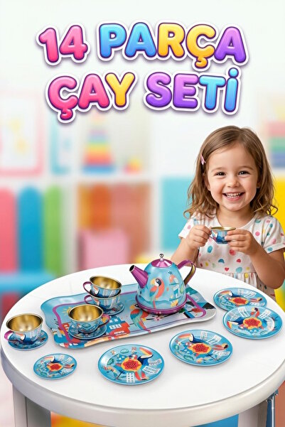 Tıfıl Toys Metal 14 Parça Renkli Desenli Çantalı Eğitici Evcilik Oyuncak Çay ...