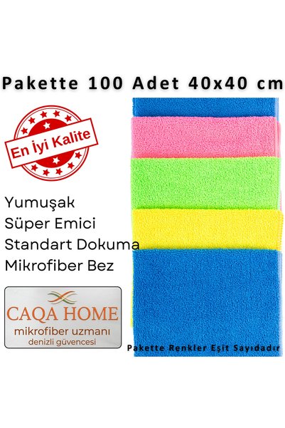 CAQA HOME Pack of 100 Mixed Color 40X40 cm Microfiber Kitchen and General Cleaning Cloths, Wholesale Price