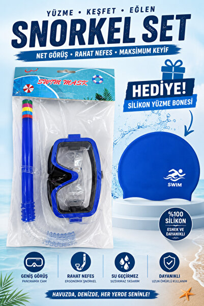 Janva Deniz Havuz Yüzme Seti Gözlük ve Snorkel Seti Bone Hediyeli (3 Parça)