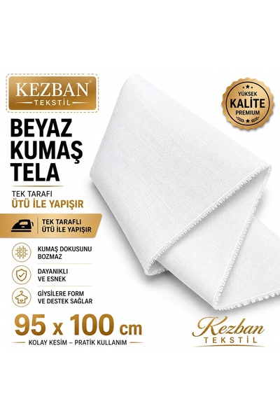 Kezban Tekstil Tek Tarafı Yapışkanlı Bez Tela Beyaz Yapışkan 1 Metre 95 Cm * ...