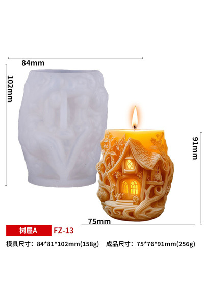Choice FZ-13 3D Embossed Tree House Silicone Candle Mold DIY Fairy Tale Fores...