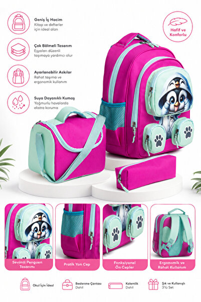 MİECZ BAGS Sevimli Karekter Baskılı Çok Cepli Modern Erkek Kız Çocuk Anaokulu...