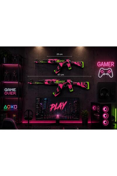 Erz3Design Dekoratif 2D AK-47 Model | 25 & 50 cm Seçenekli | Oyuncu Odası & D...