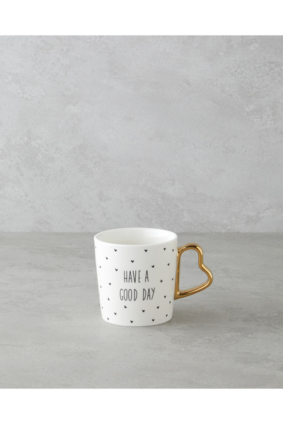 English Home Good Day New Bone China Kupa 400 ml Siyah-Beyaz-Gold