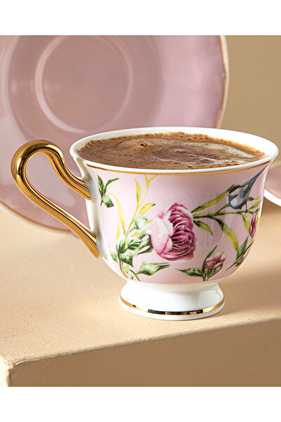 English Home Vanilla New Bone China Kahve Fincan Takımı 4 Parça 2 Kişilik Açık Pembe