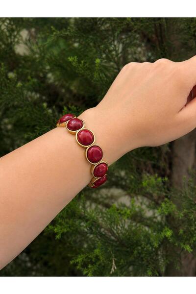 aurajewelery BORDO TAŞLI LASTİKLİ BİLEKLİK
