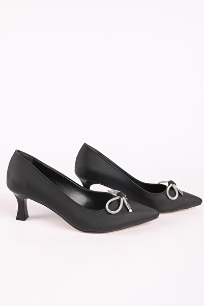 Hayati Arman Women's Short Heeled Stone Bow Pointed Toe Evening Dress Shoes B...
