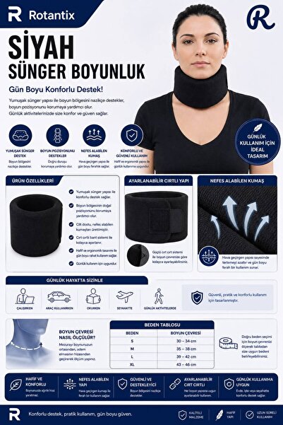 Rotantix Sünger Boyunluk Siyah Renk ,boyun Destek Boyun Düzleşmesi