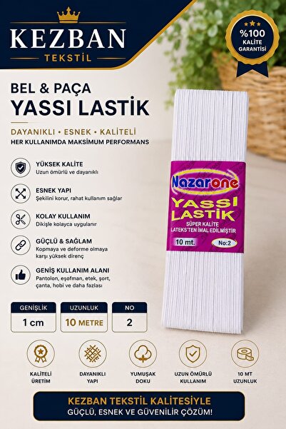 Kezban Tekstil Yassı Lastik 1cm Bel Paça Lastiği Beyaz