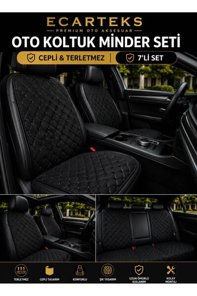 ECARTEKS PREMİUM QUALİTY CAR ACCESSORİES 7'li Terletmez Cepli Kaymaz Taban Ke...
