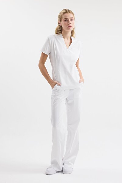 Rhow Chicago Beli Lastikli Beyaz Scrubs Pantolon