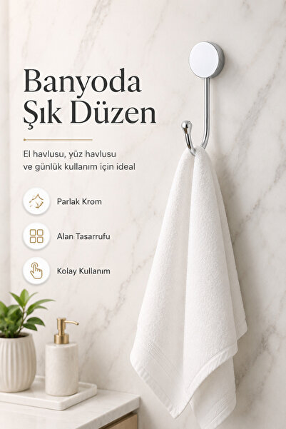 Alper Banyo Adhesive Chrome Single Hook Hanger, Towel Holder, Whether You Pas...