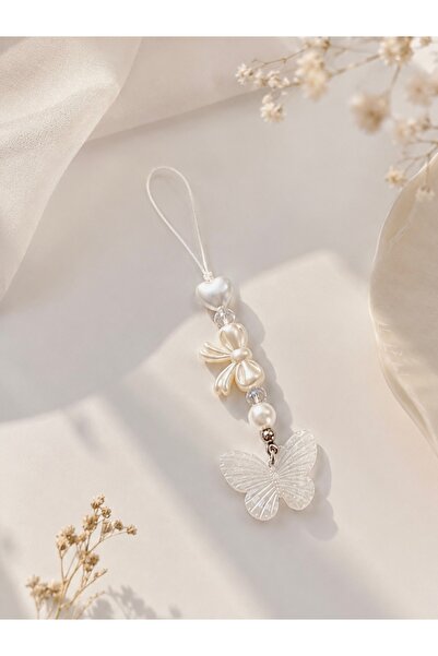 Phone Charm Butterfly Pearl Beaded Phone Strap Korean Style Camera Charm