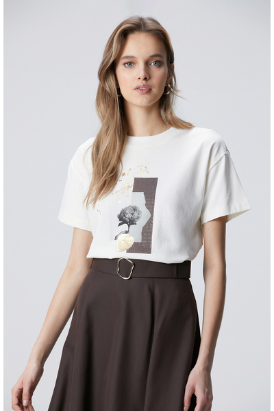 Network Kırık Beyaz Baskılı T-shirt