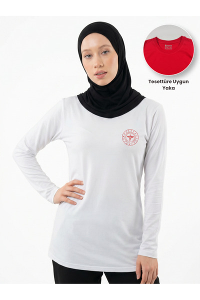Pratik Medikal White 112 Emergency Health Hijab Long Size T-Shirt