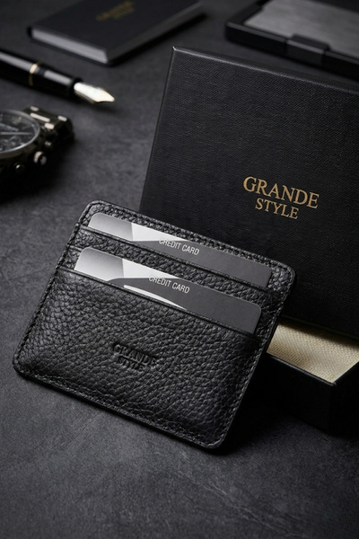 Grande Style 0530 Unisex Hakiki Deri Kartlık İnce SİYAH