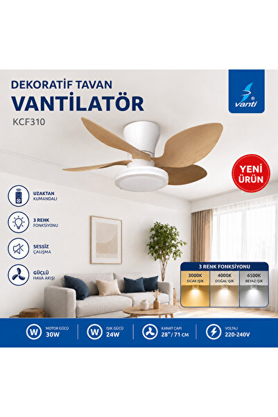 aldımgeldım Vanti KCF310 30W Kumandalı LED Işıklı Dekoratif Tavan Vantilatörü...