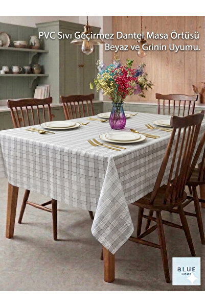 Blue Home Tablecloth with Pvc Lace Appearance, Easy to Clean, Non-Slip, Liqui...
