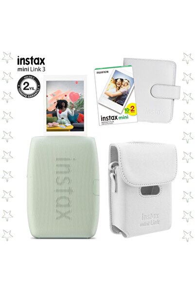 Fujifilm Instax Mini Link 3 Yeşil Akıllı Telefon Yazıcısı Deri Albüm Beyaz Ça...