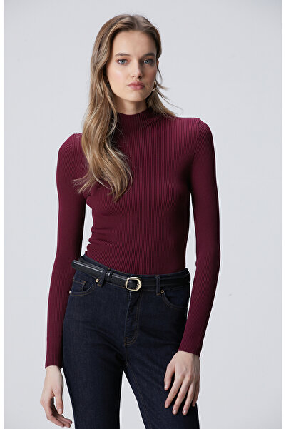 Network Bordo İnce Ribana Örgü Rayon Basic Kazak