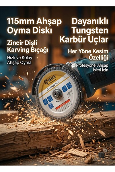 Emka Ahşap Oyma ve Kesme Diski - 115 mm x 22 mm Avuç İçi Spiral İçin Zincirli...