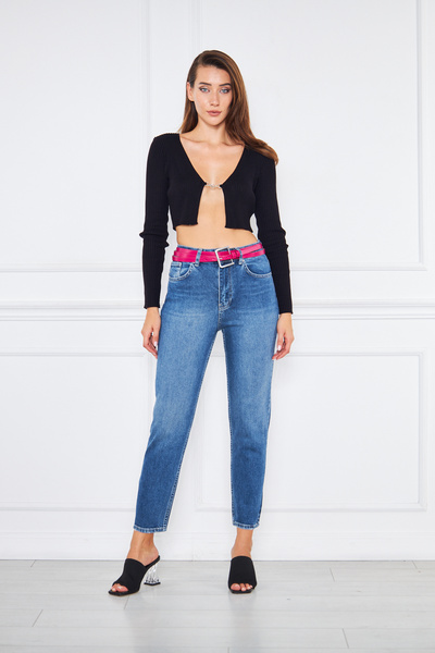 cracpot Γυναικείο μπλε ψηλόμεσο παντελόνι Lycra Mom Jean