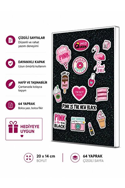 4nio Caiet negru roz cu sclipici