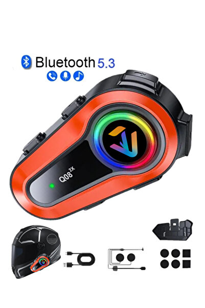 1000 Mt Intercom 2 Eşleşmeli Kask Kulaklık Q-08 Su Geçirmez Bluetooth Motosiklet Intercom Kulaklık