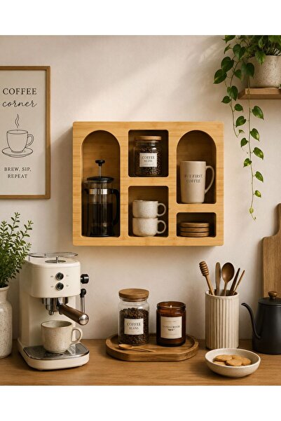 NEWNOW Wall&Desk Bambu Raf – Duvara Monte Edilebilir Çok Gözlü Mutfak & Dekor...