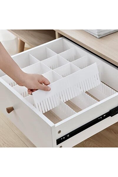 OEM Set 8 Separatoare pentru Organizare Sertare, Ajustabile Manual, PVC, Fum Alb