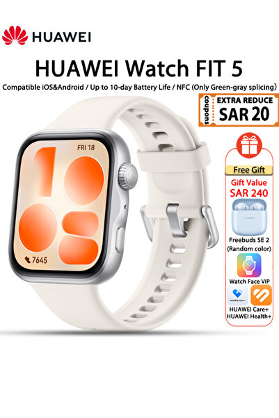 Huawei ساعة ذكية WATCH FIT 5 مع مراقبة الصحة، تقنية NFC، بلوتوث 6.0، نظام GNS...
