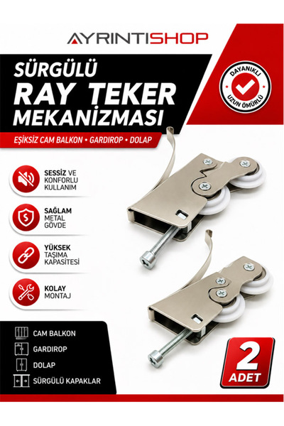 AYRINTISHOP Makrowin Sürgülü Eşiksiz Cam Balkon Gardırop Dolap Ray Metal Teke...