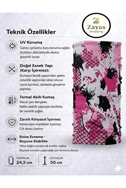 Zayas Shopping Pink Black Graffiti Patterned Multi-Purpose Bandana Neck Gaite...