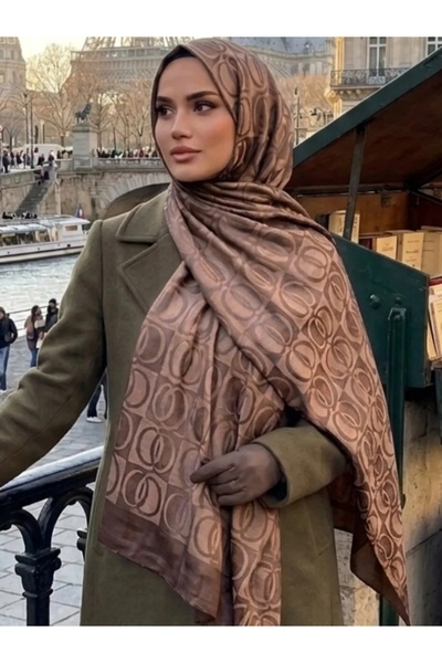 Nazellaa Halka Desen Naina Shiny Cotton Shawl - Charcoal, Taupe and Dark Mauv...