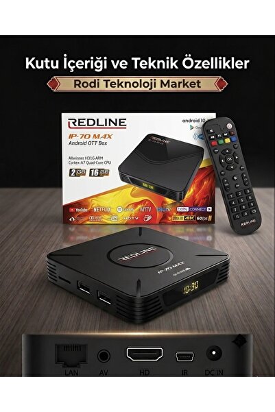 Redline IP-70 MAX Akıllı TV Kutusu - Android Tv Box Stick Dual-Band Wifi - 2G...