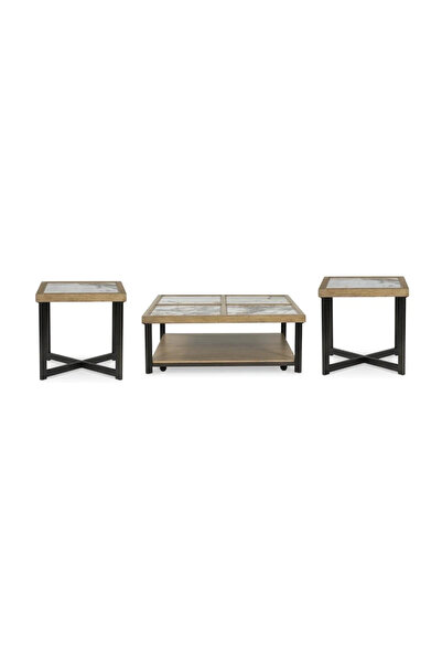 Midas Furniture طقم طاولة قهوة خشبية 3 قطع بني