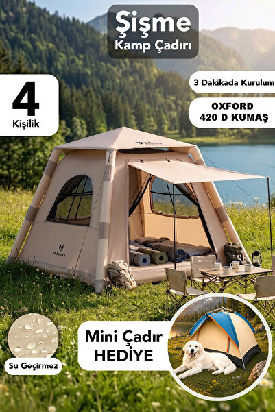 Fischer One 4 Kişilik Şişme Çadır - 4 Mevsim Kullanım Hızlı Kurulum Güneş Kor...