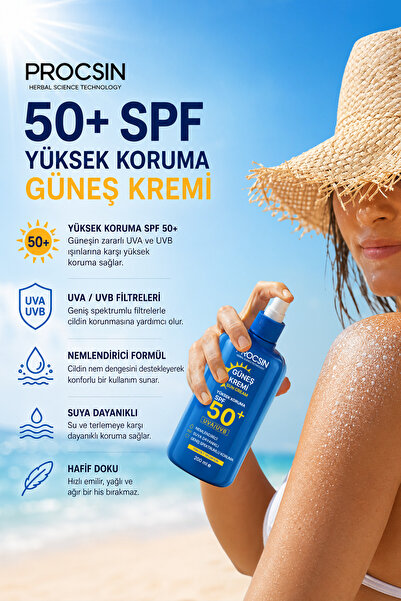 PROCSIN 50+ SPF Yüksek Koruma Güneş Kremi 200 ML