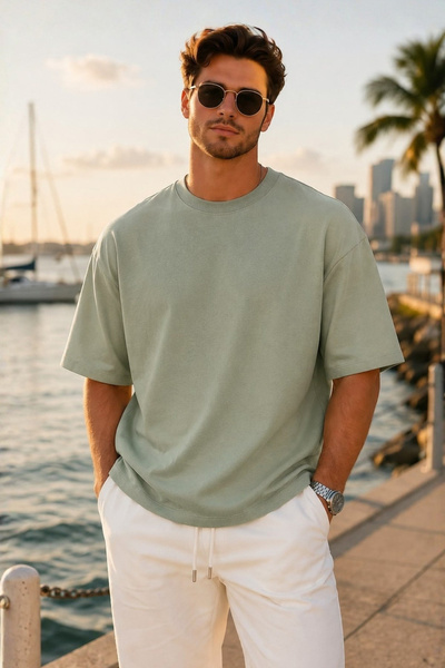 Madmext Grünes Basic-T-Shirt mit Oversize-Passform für Herren 6066