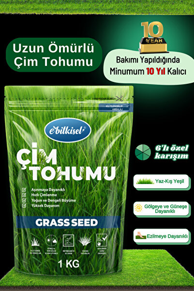 ebitkisel Çok Yıllık Çim Tohumu 1 Kg Uzun Ömürlü 6'lı Karışım Gölge ve Aşırı Güneşli Alan Uygun 4 Mevsim Yeşil